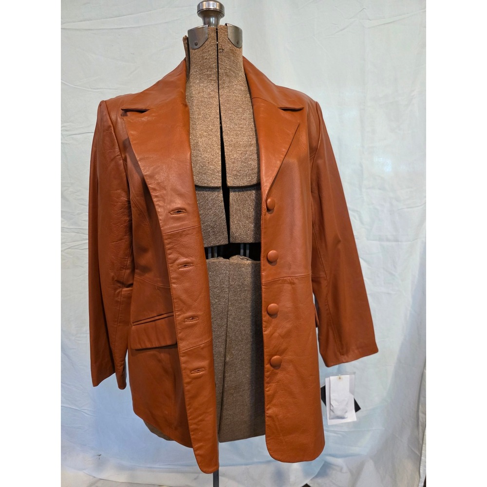 Terry Lewis Leather Coat Cognac Brown Blazer Jacket Women Size L L